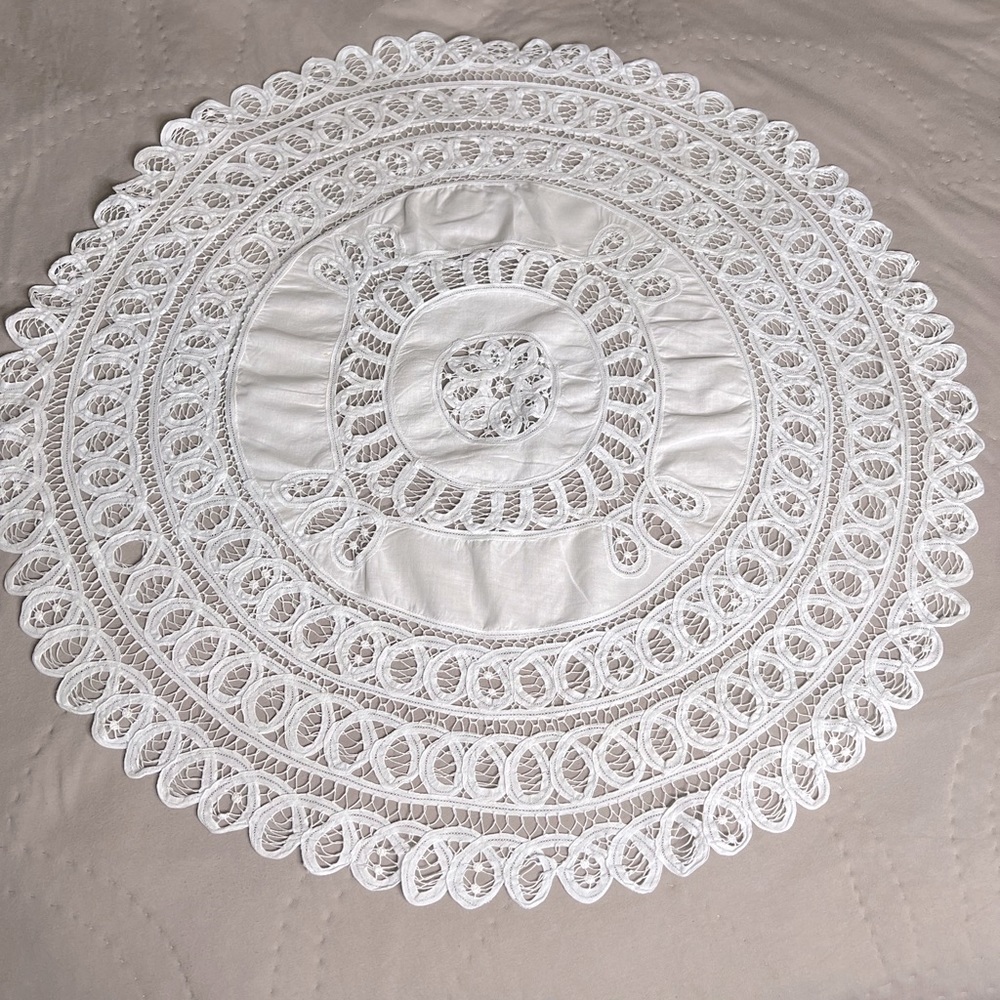 Large Ice Blue Vintage Ribbonwork Lace Centerpiece